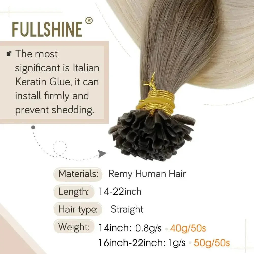 Full Shine U Tip Hair Extensions Fusion Hair Balayage Color 40-50g Keratin Glue Beads Prebonded Human Hair Extensiones Hair Accessories by Dropshee