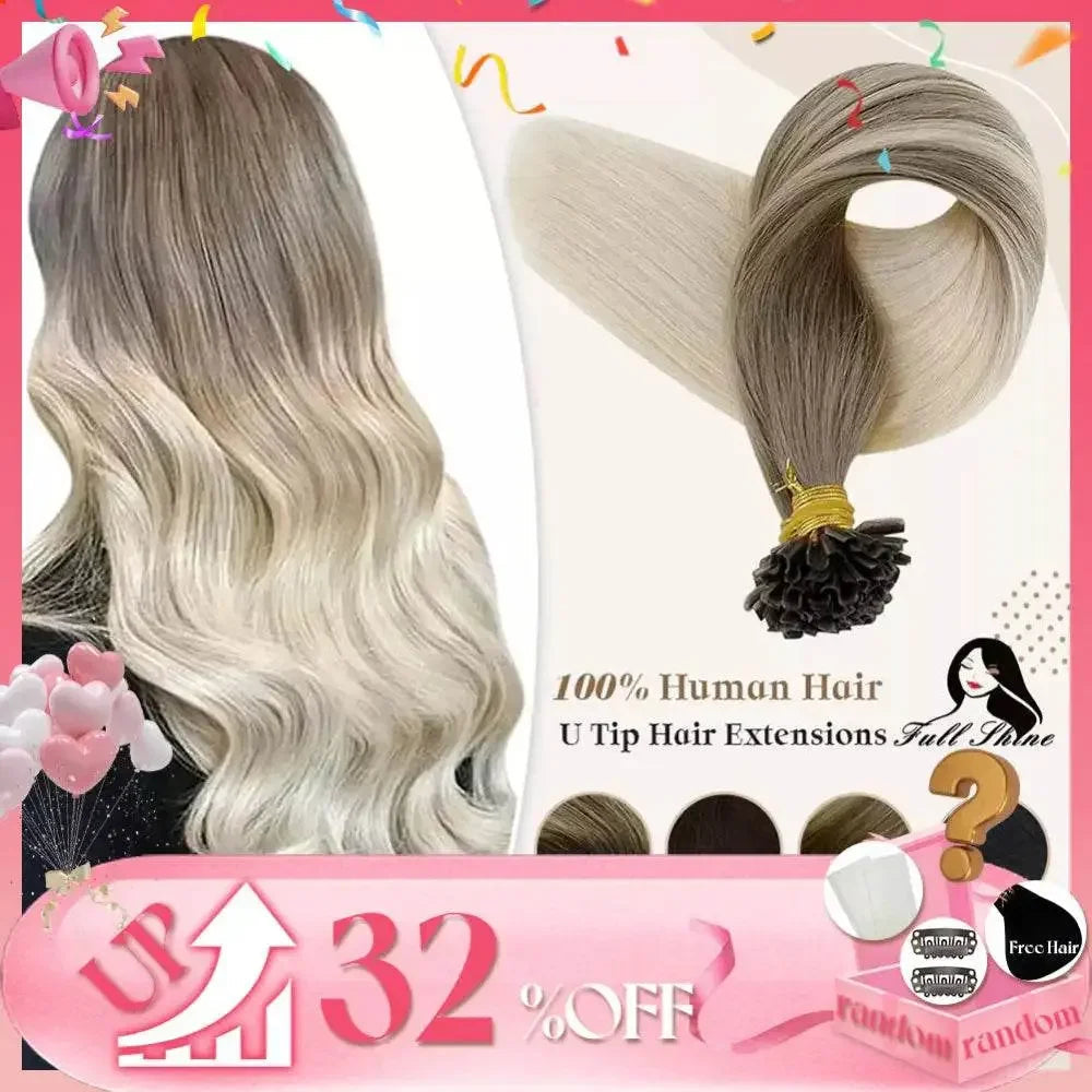 Full Shine U Tip Hair Extensions Fusion Hair Balayage Color 40-50g Keratin Glue Beads Prebonded Human Hair Extensiones Hair Accessories by Dropshee