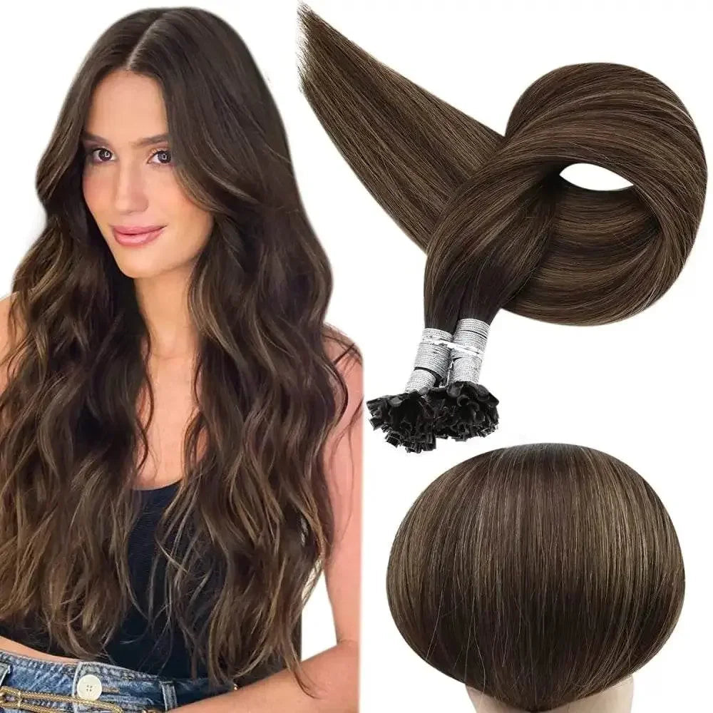 Full Shine U Tip Hair Extensions Fusion Hair Balayage Color 40-50g Keratin Glue Beads Prebonded Human Hair Extensiones Hair Accessories by Dropshee