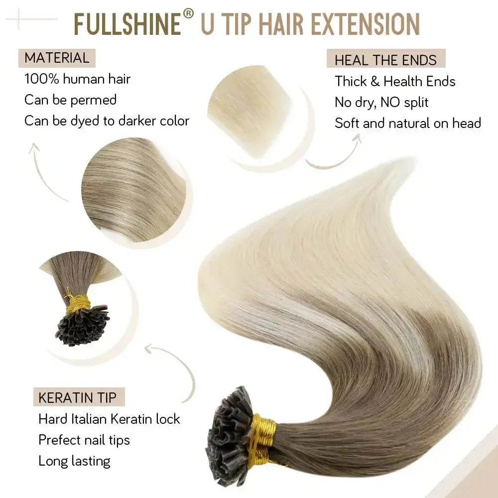Full Shine U Tip Hair Extensions Fusion Hair Balayage Color 40-50g Keratin Glue Beads Prebonded Human Hair Extensiones Hair Accessories by Dropshee