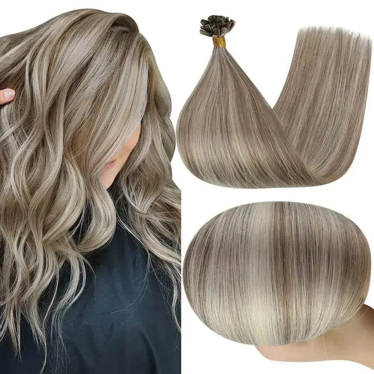 Full Shine U Tip Hair Extensions Fusion Hair Balayage Color 40-50g Keratin Glue Beads Prebonded Human Hair Extensiones Hair Accessories by Dropshee