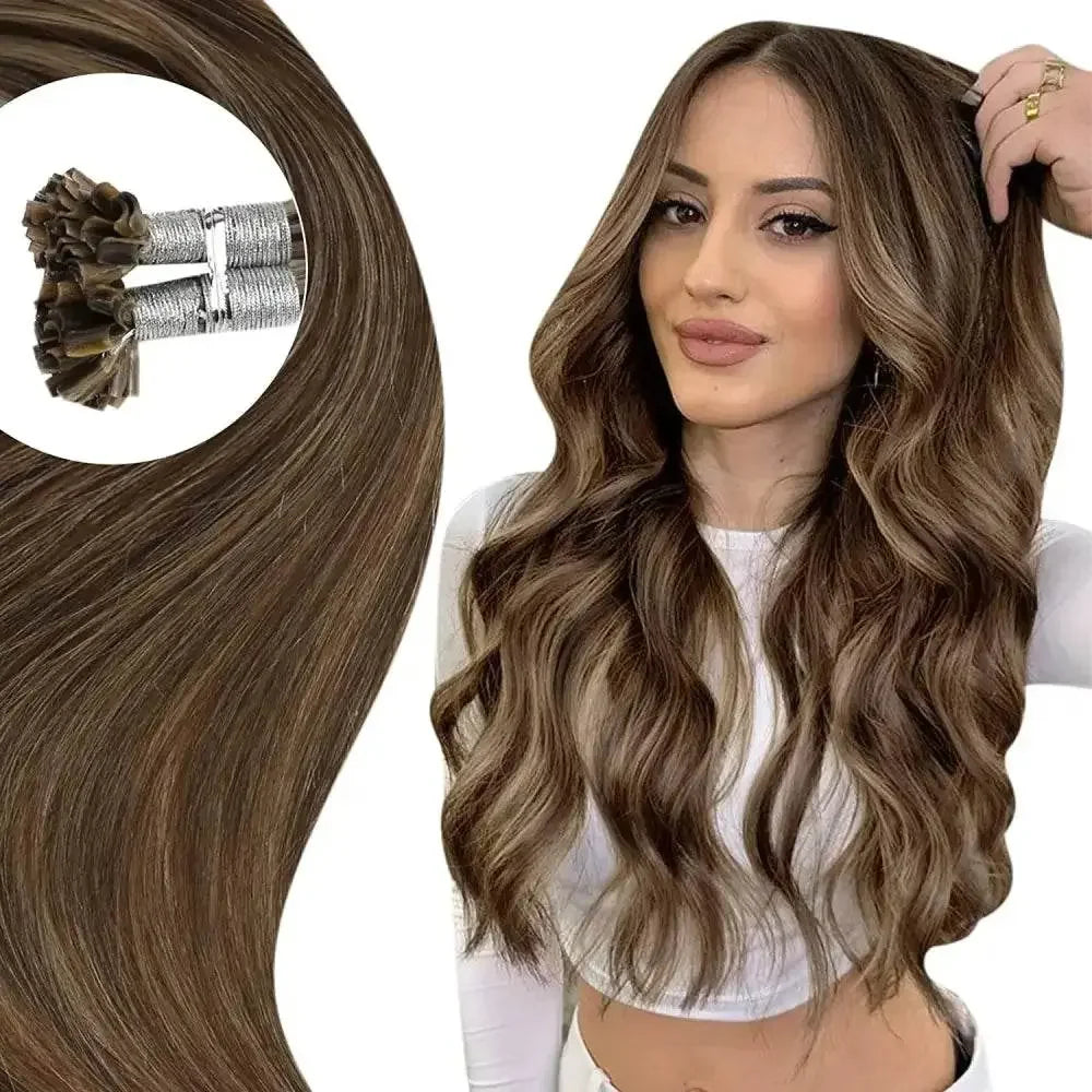 Full Shine U Tip Hair Extensions Fusion Hair Balayage Color 40-50g Keratin Glue Beads Prebonded Human Hair Extensiones Hair Accessories by Dropshee