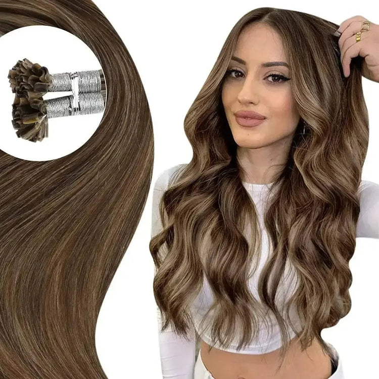 Full Shine U Tip Hair Extensions Fusion Hair Balayage Color 40-50g Keratin Glue Beads Prebonded Human Hair Extensiones Hair Accessories by Dropshee