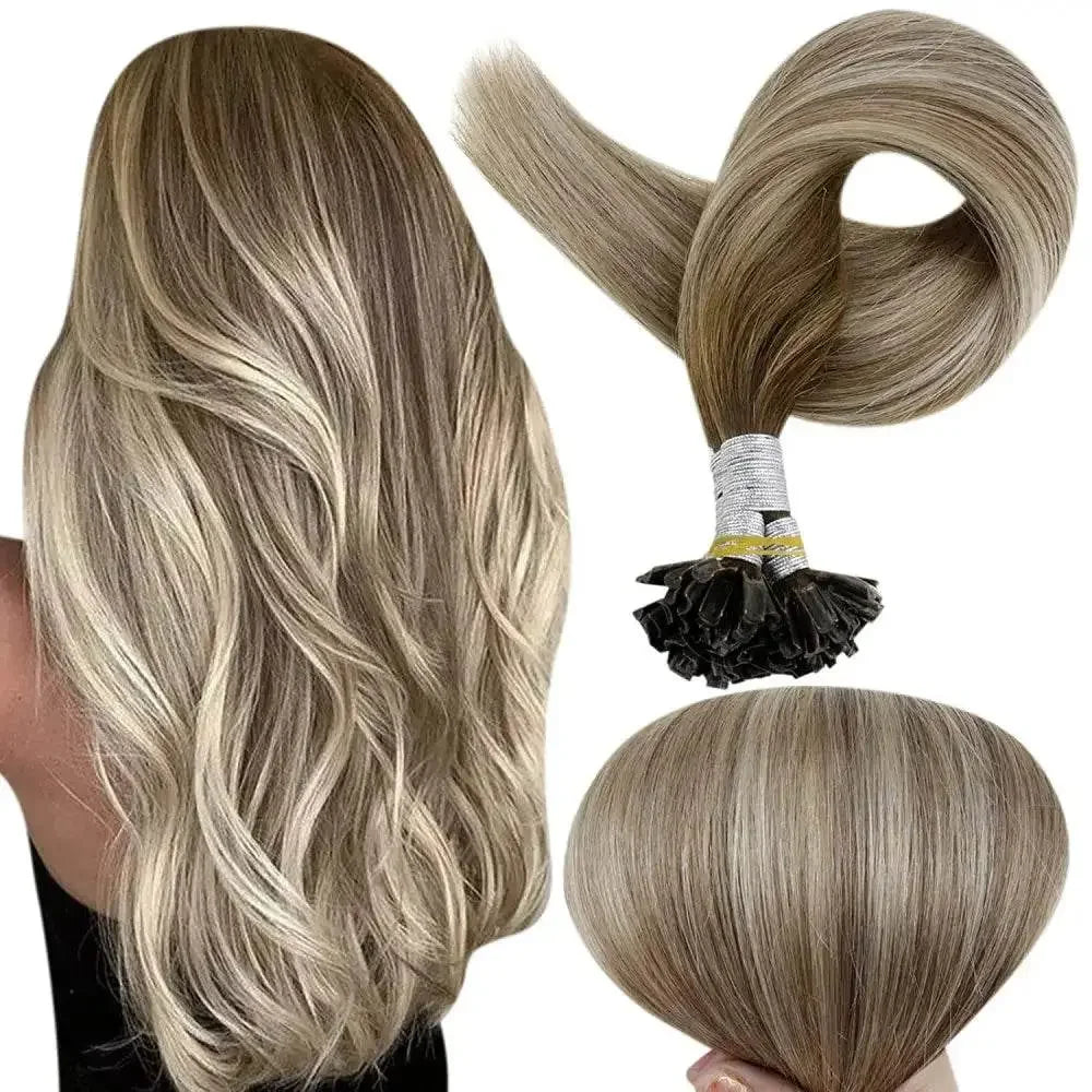 Full Shine U Tip Hair Extensions Fusion Hair Balayage Color 40-50g Keratin Glue Beads Prebonded Human Hair Extensiones Hair Accessories by Dropshee
