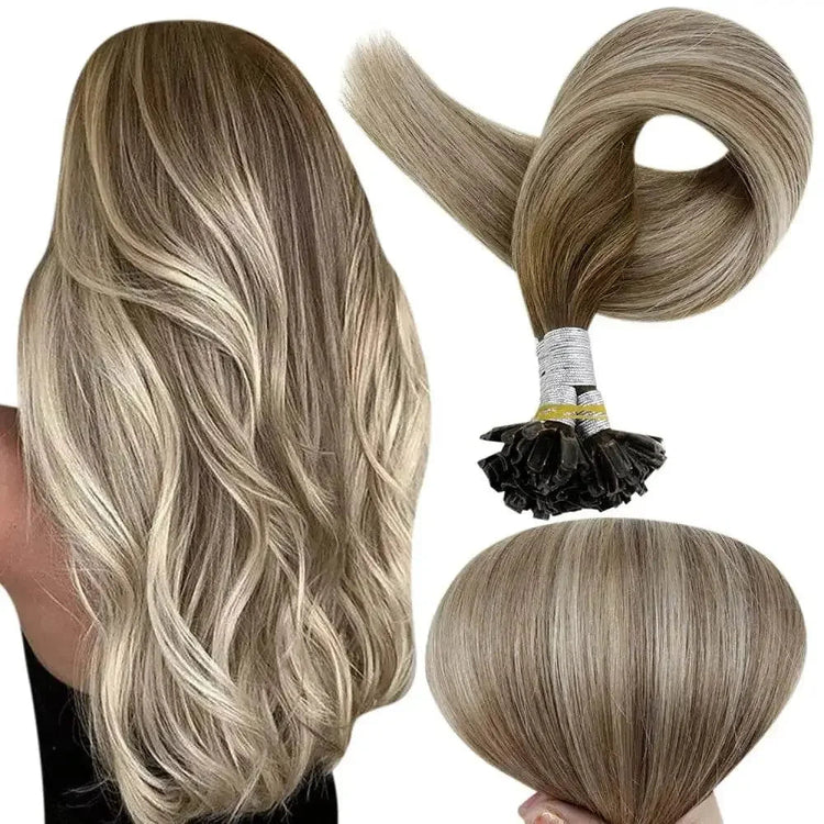 Full Shine U Tip Hair Extensions Fusion Hair Balayage Color 40-50g Keratin Glue Beads Prebonded Human Hair Extensiones Hair Accessories by Dropshee