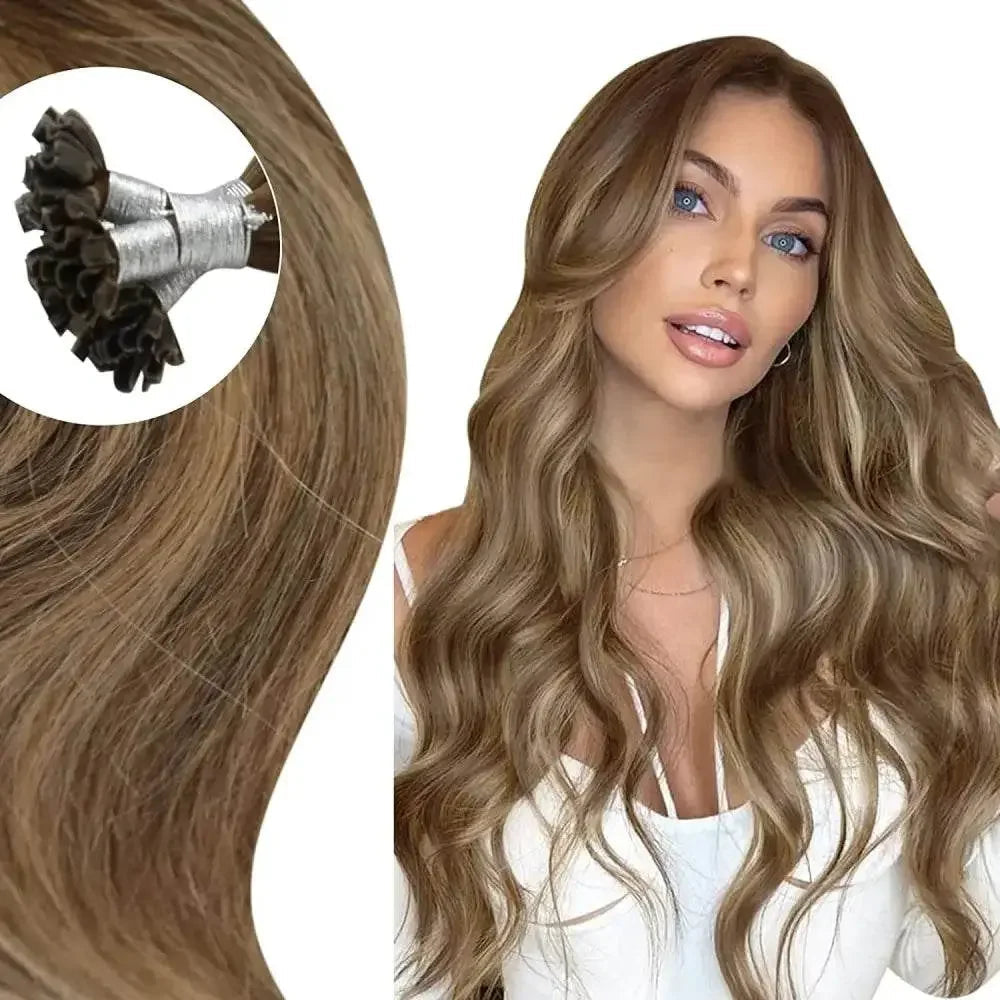 Full Shine U Tip Hair Extensions Fusion Hair Balayage Color 40-50g Keratin Glue Beads Prebonded Human Hair Extensiones Hair Accessories by Dropshee