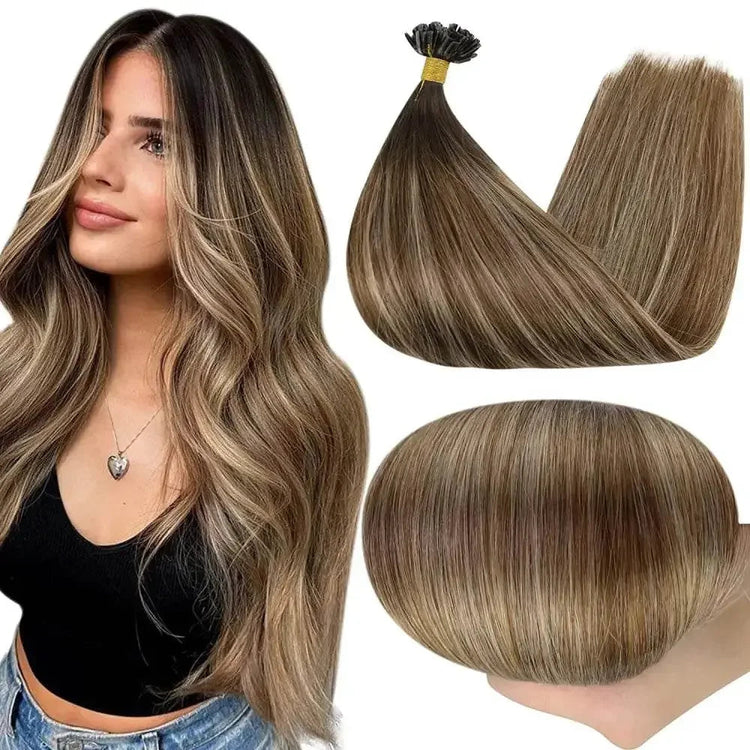 Full Shine U Tip Hair Extensions Fusion Hair Balayage Color 40-50g Keratin Glue Beads Prebonded Human Hair Extensiones Hair Accessories by Dropshee