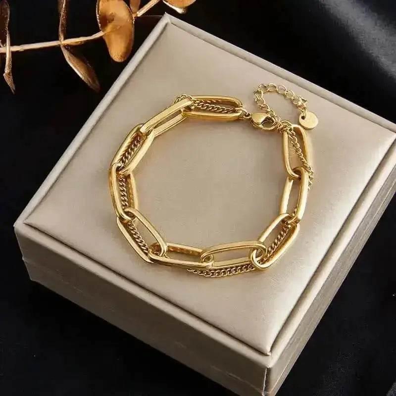 Gold Fashion Link Chain Bracelet Collection charms by DIEYURO Official Store