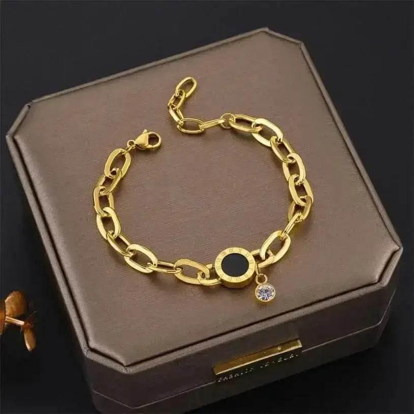 Gold Fashion Link Chain Bracelet Collection charms by DIEYURO Official Store