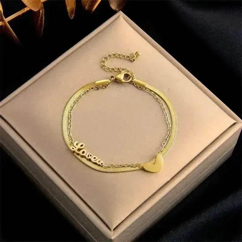 Gold Fashion Link Chain Bracelet Collection charms by DIEYURO Official Store
