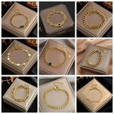 Gold Fashion Link Chain Bracelet Collection charms by DIEYURO Official Store