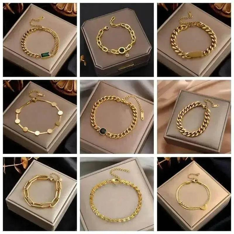 Gold Fashion Link Chain Bracelet Collection charms by DIEYURO Official Store