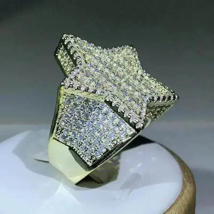 Gold Star Ring Crystal Micro-Inlaid Zircon Jewlery by DSERS