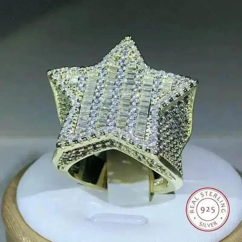 Gold Star Ring Crystal Micro-Inlaid Zircon Jewlery by DSERS