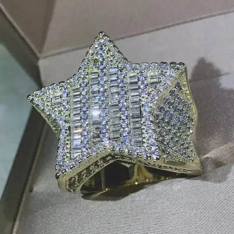 Gold Star Ring Crystal Micro-Inlaid Zircon Jewlery by DSERS