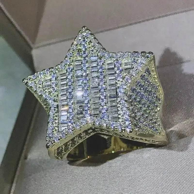 Gold Star Ring Crystal Micro-Inlaid Zircon Jewlery by DSERS