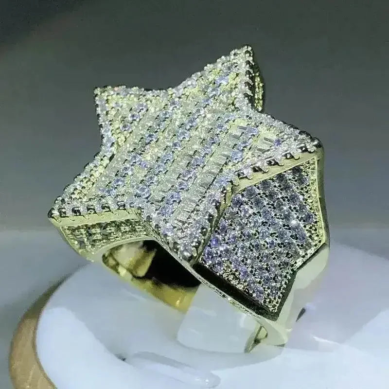 Gold Star Ring Crystal Micro-Inlaid Zircon Jewlery by DSERS