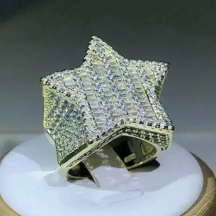 Gold Star Ring Crystal Micro-Inlaid Zircon Jewlery by DSERS