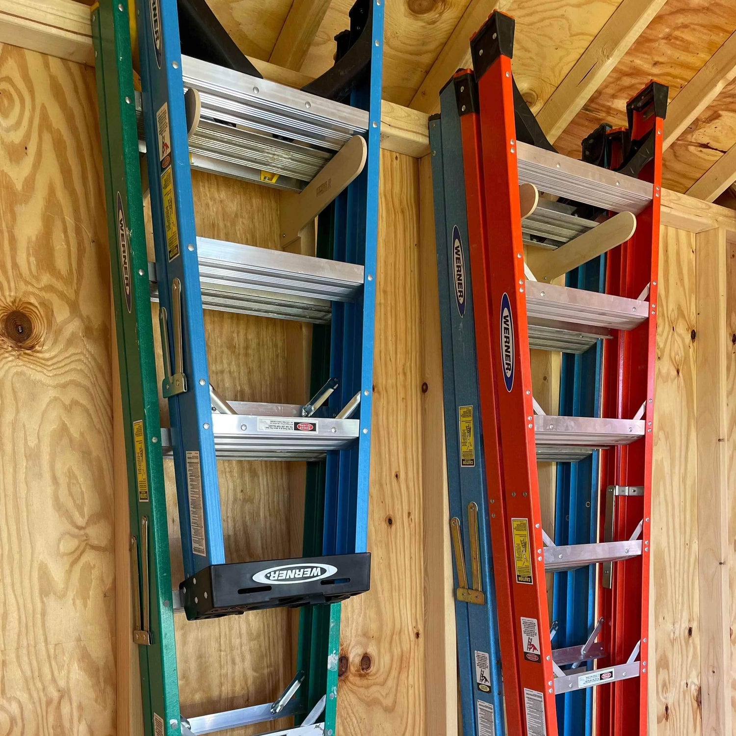 Shed Tool Organizer – Step Ladder & Yard Tool Storage Rack Shed Organization by HangThis Up My Shed Organizing System