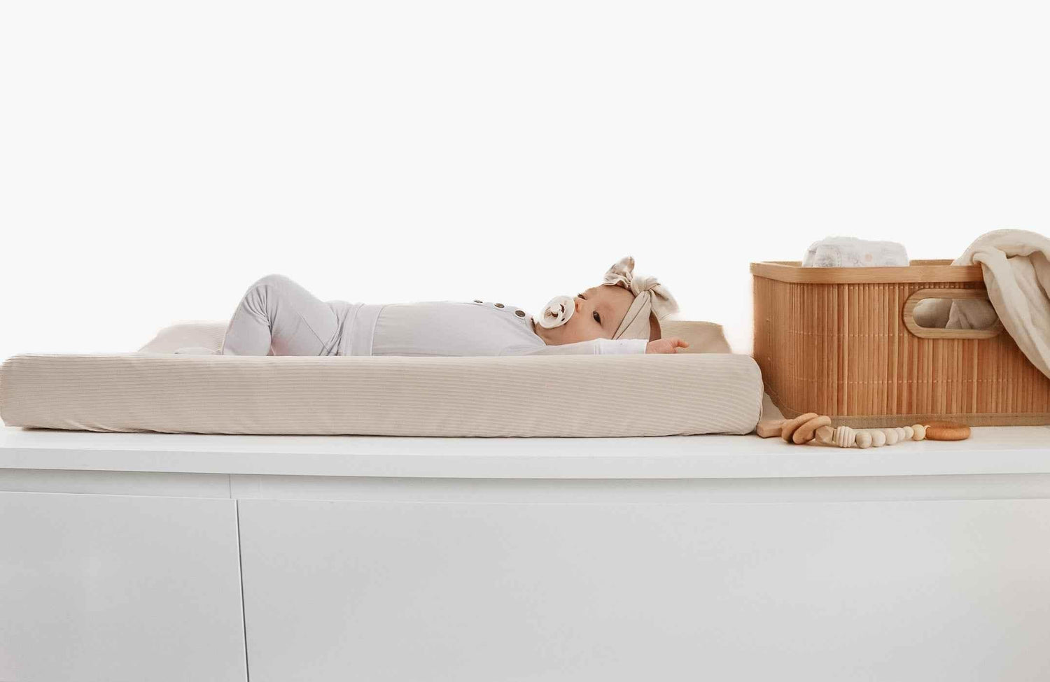 Oat Ribbed Changing Pad Cover by Little Mae & Co