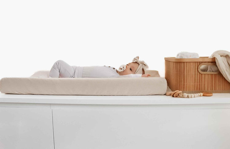 Oat Ribbed Changing Pad Cover by Little Mae & Co