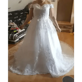 Ivory Lace Off Shoulder Wedding Gown 50cm Train Wedding Dresses by QQ Lover Official Store / Maria Novia Official Store