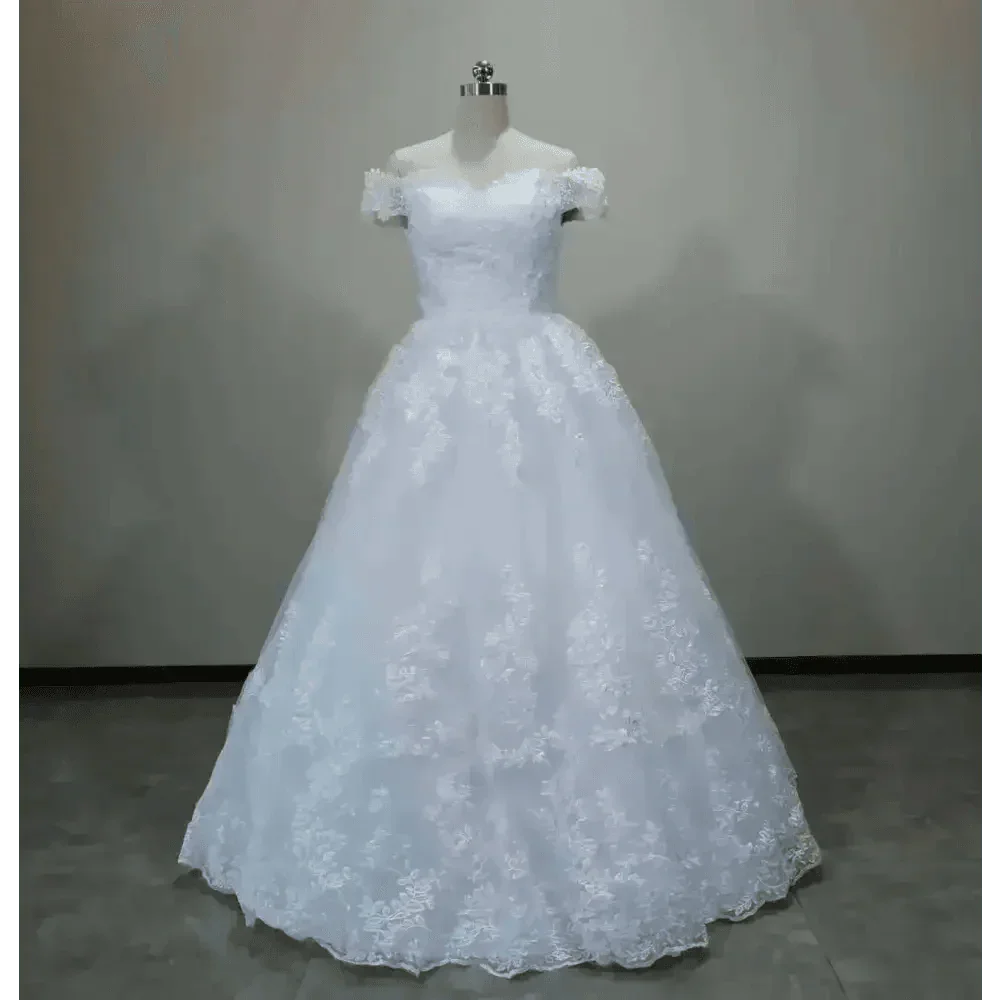 Ivory Lace Off Shoulder Wedding Gown 50cm Train Wedding Dresses by QQ Lover Official Store / Maria Novia Official Store
