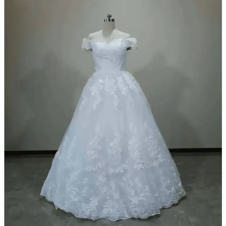 Ivory Lace Off Shoulder Wedding Gown 50cm Train Wedding Dresses by QQ Lover Official Store / Maria Novia Official Store