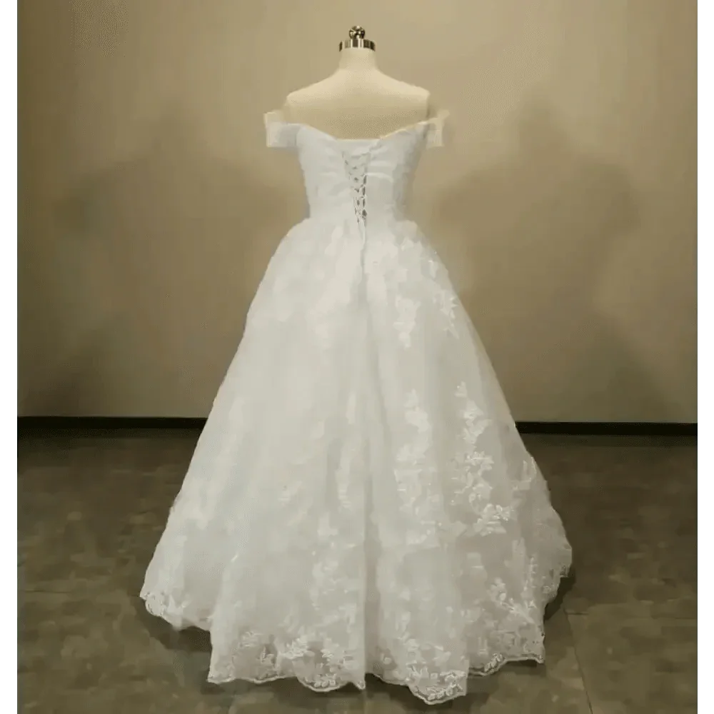 Ivory Lace Off Shoulder Wedding Gown 50cm Train Wedding Dresses by QQ Lover Official Store / Maria Novia Official Store