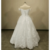 Ivory Lace Off Shoulder Wedding Gown 50cm Train Wedding Dresses by QQ Lover Official Store / Maria Novia Official Store
