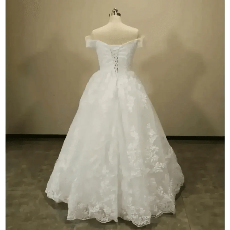 Ivory Lace Off Shoulder Wedding Gown 50cm Train Wedding Dresses by QQ Lover Official Store / Maria Novia Official Store