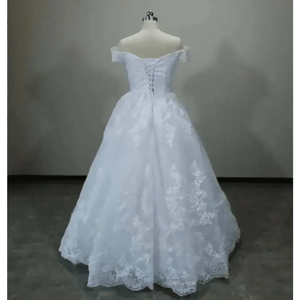 Ivory Lace Off Shoulder Wedding Gown 50cm Train Wedding Dresses by QQ Lover Official Store / Maria Novia Official Store