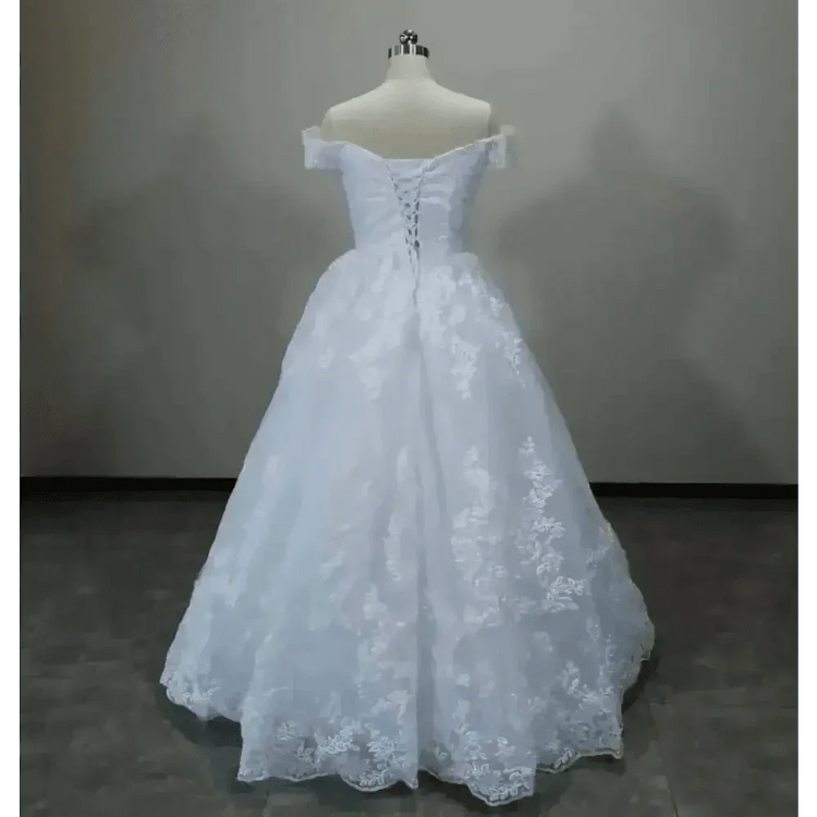 Ivory Lace Off Shoulder Wedding Gown 50cm Train Wedding Dresses by QQ Lover Official Store / Maria Novia Official Store