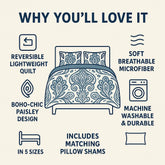 DaDa Bedding Bohemian Summertime White Blue Floral Paisley Bedspread Set (KSX-003) Bedspreads by DaDalogy Bedding Collection