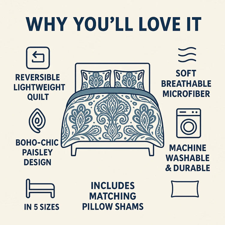 DaDa Bedding Bohemian Summertime White Blue Floral Paisley Bedspread Set (KSX-003) Bedspreads by DaDalogy Bedding Collection