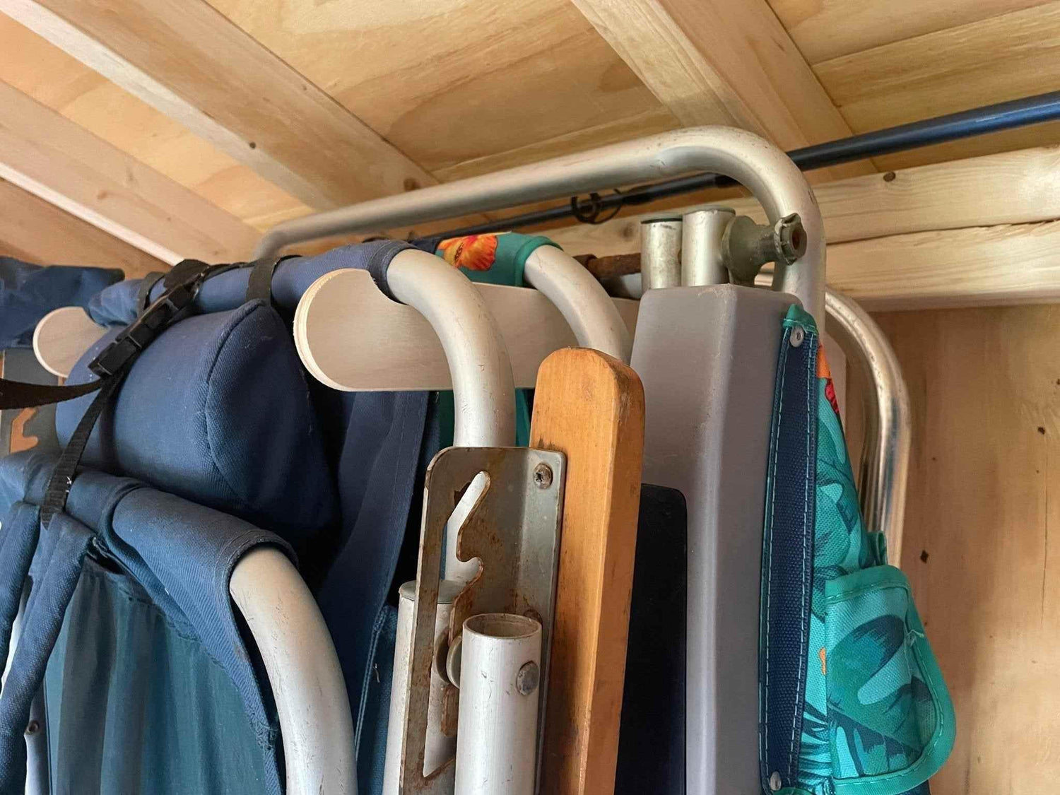 Lawn Chair Organizer – Shed Storage Rack for Yard Chairs Shed Organization by HangThis Up My Shed Organizing System