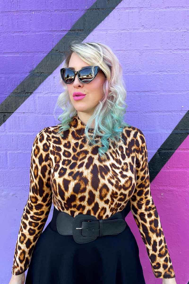 Leopard Mock Neck Top Shirts & Tops by Retrolicious