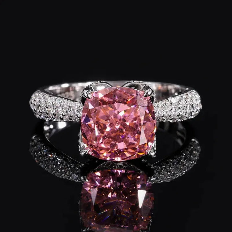 Vintage Pink Moissanite Diamond Ring 100% Real 925 Sterling Silver Party Wedding Band Rings for Women Bridal Engagement Jewelry Rings by Dropshee