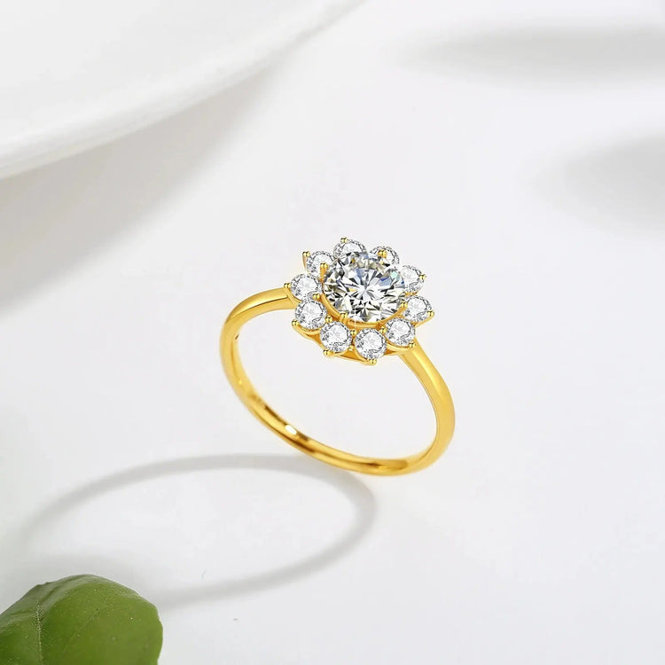 14K Gold Moissanite Flower Ring Rings by Dropshee