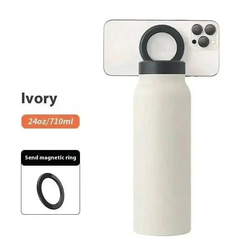 Metallic Sports Thermal Insulation Water Bottle Magnetic Phone Holder Stainless Steel Sports Bottle Insulated Mug with Magnetic Phone Holder by CJ / BWL Perfect Home Store