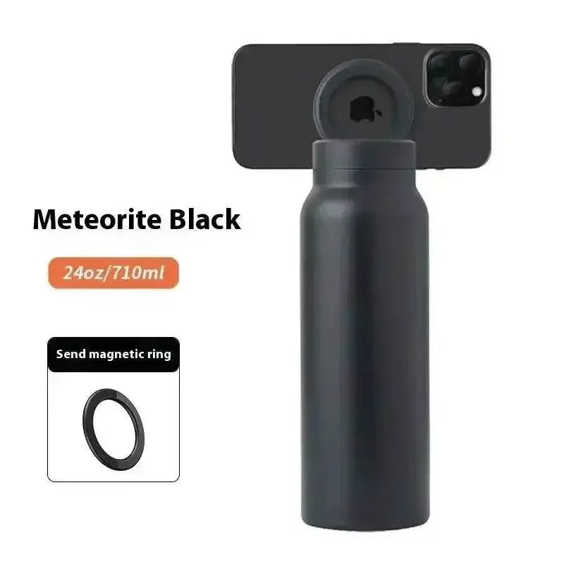 Metallic Sports Thermal Insulation Water Bottle Magnetic Phone Holder Stainless Steel Sports Bottle Insulated Mug with Magnetic Phone Holder by CJ / BWL Perfect Home Store