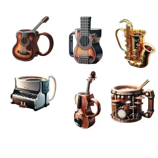 New Creative Musical Instrument Coffee Cup Guitar Pattern Mug Summer And Winter Drink Cup Music Lovers Holiday Gift Musical Instrument Coffee Cup by Dropshee / Intocountry Store