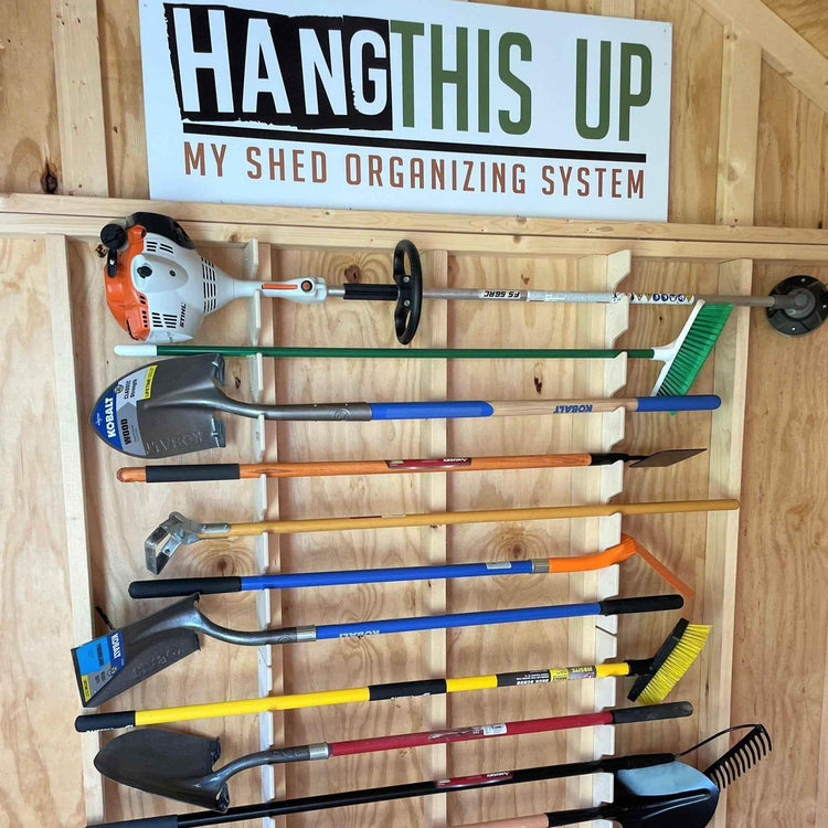 Complete Shed Organization Kit – Yard & Garden Tool Storage System Organizer for Shed Outdoor Storage by HangThis Up My Shed Organizing System