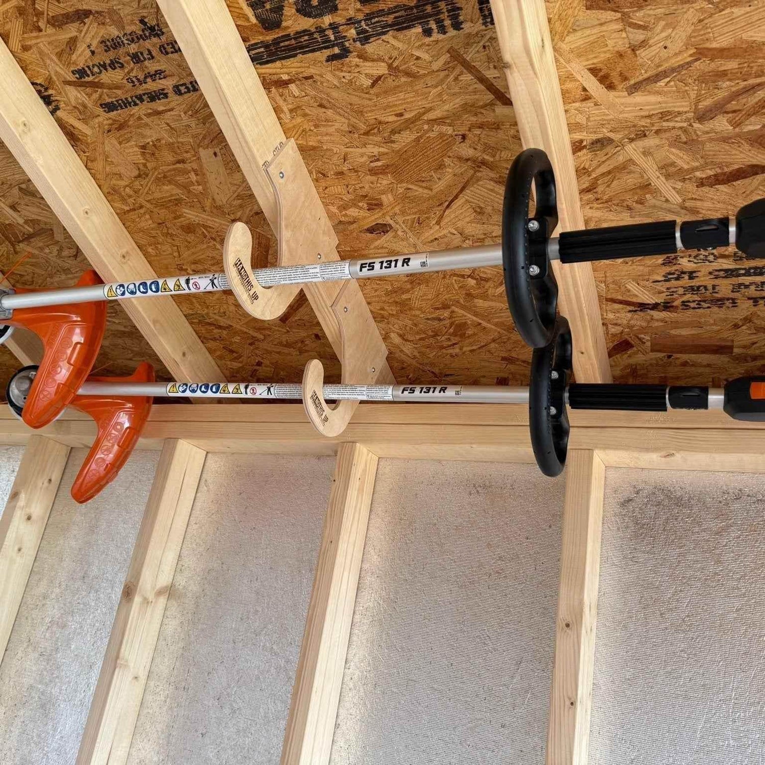 Overhead Weed Wacker Storage Hook – Ceiling Mount for Weed Eaters & Tools Organizer for Shed Outdoor Storage by HangThis Up My Shed Organizing System