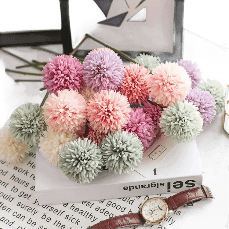 Pink and White Silk Kiku Flowers Bouquet Flower by Yajia Decorative Store