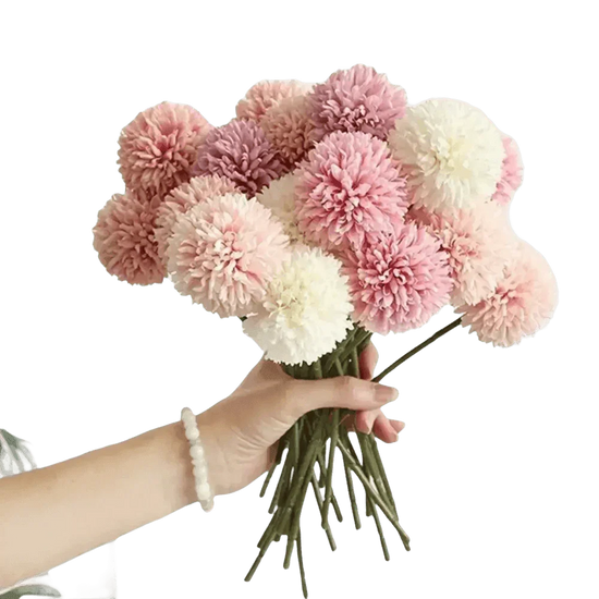 Pink and White Silk Kiku Flowers Bouquet Flower by Yajia Decorative Store
