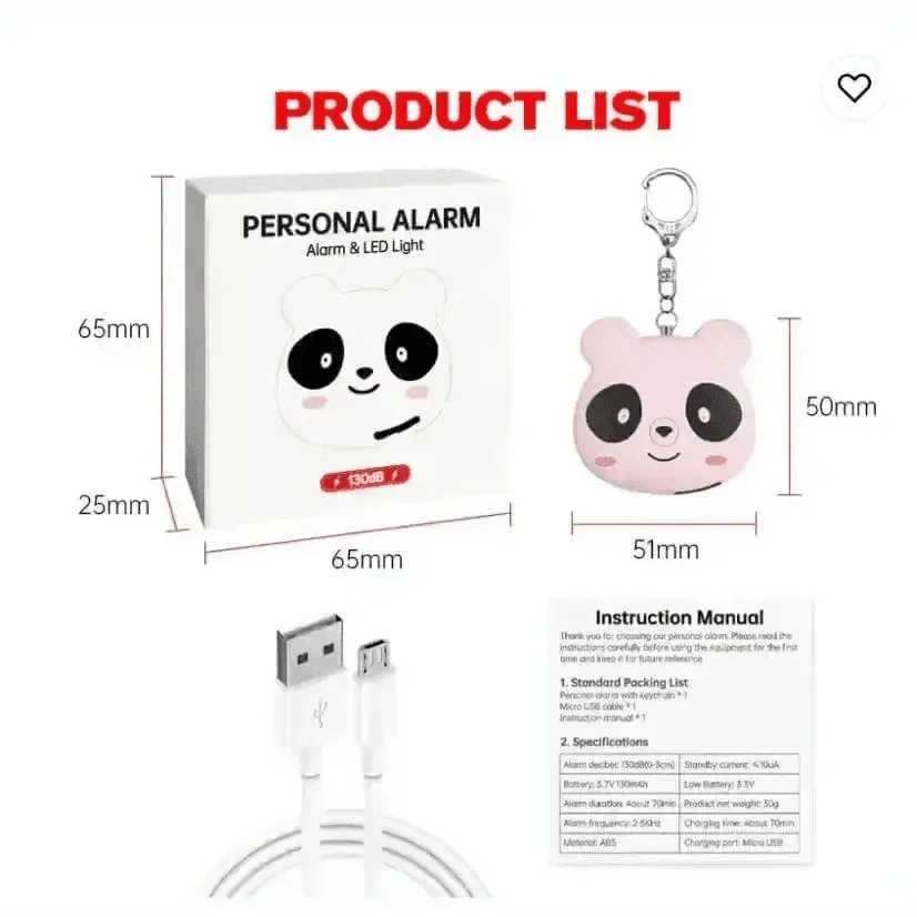Pink Panda Cute Rechargeable Personal Alarm Keychain Personal Alarm by eboy2050GIFTS