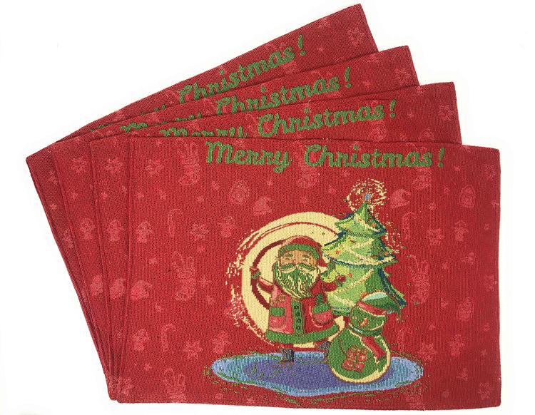 DaDa Bedding Set of 4-Pieces Red Santa Claus Christmas Tapestry Placemats 13” x 19” (17615) Placemat by DaDalogy Bedding Collection