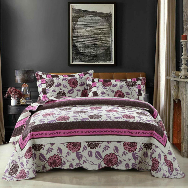 DaDa Bedding Bohemian Purple Blooms Floral Garden Pink Brown Bedspread Set (KBJ1629) Quilts by DaDalogy Bedding Collection