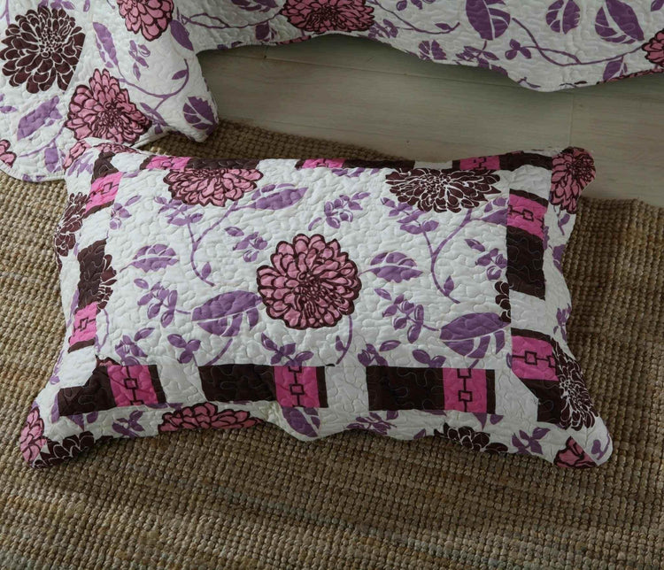 DaDa Bedding Bohemian Purple Blooms Floral Garden Pink Brown Bedspread Set (KBJ1629) Quilts by DaDalogy Bedding Collection